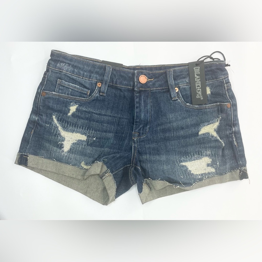 Blank NYC Shorts 25 Blue The Fulton Denim Low Rise Roll Up Cut Off Distressed Y2